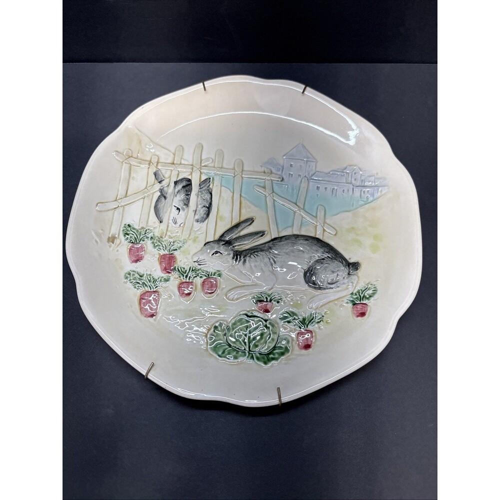 Haldon Group Parade Bunnies Rabbit Japan Majolica 9" Luncheon Plate Plate 1983